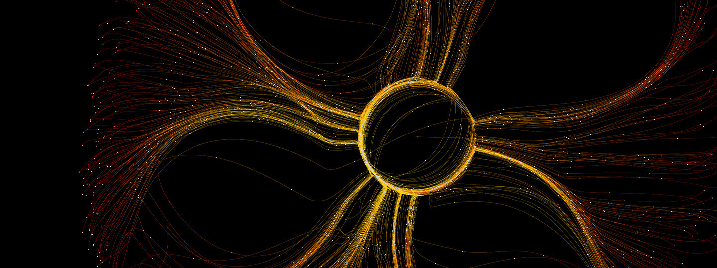 Abstract gold network lines converging on a central ring